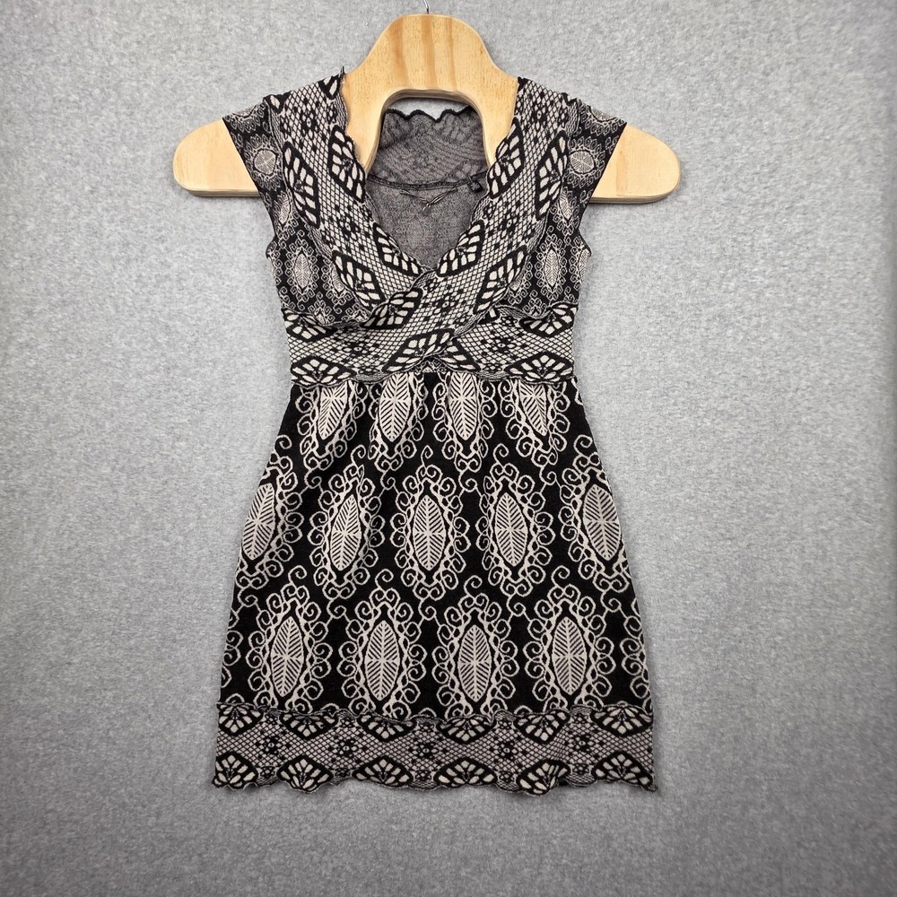 Anthropologie Sweater Dress Womens XS Black Wool Blend Knit Geometric Mini‎